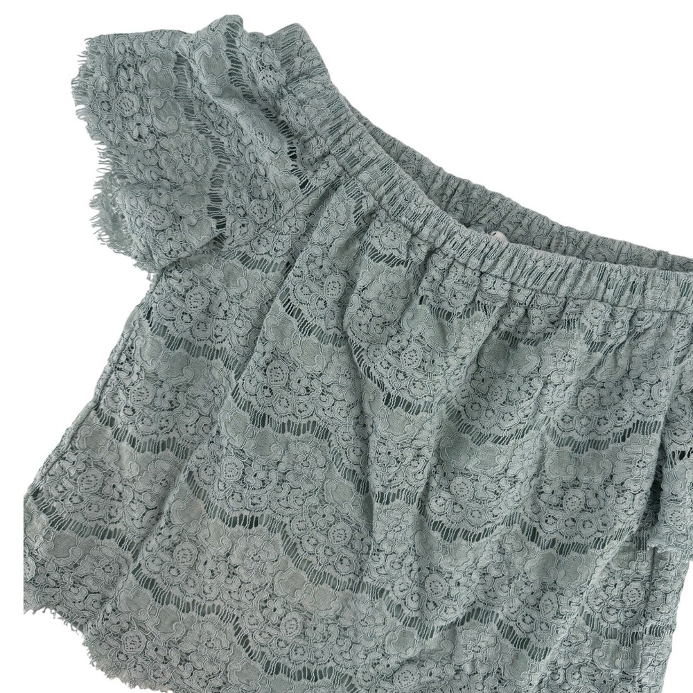 Love Fire Sage Green Floral Lace Off The Shoulder Boho Cottagecore Crop Top Med
